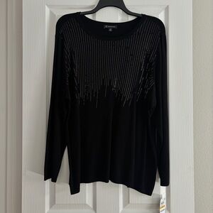 INC International Concepts Women's Black Sequin Long Sleeve Top